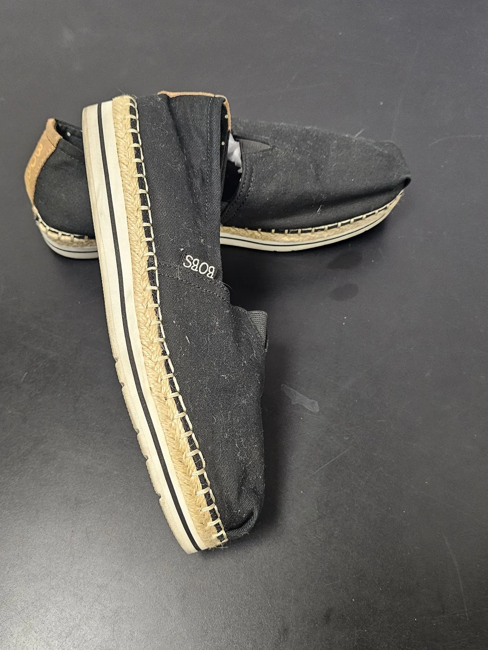 BOBS from Skechers Black Canvas Espadrilles with Tan Trim